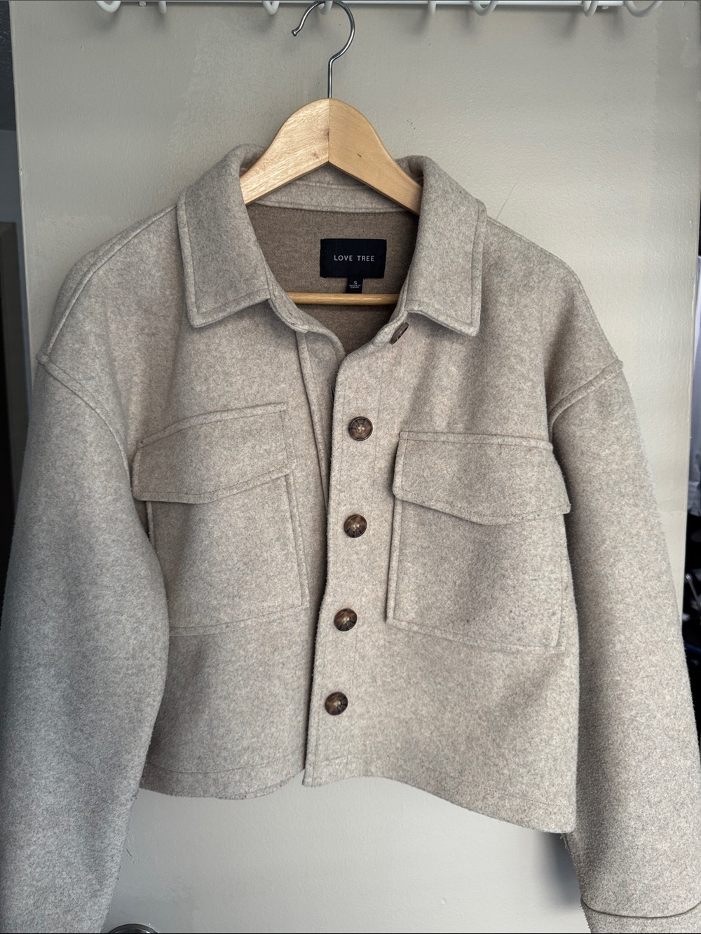 Love Tree Juniors Cream Wool Blend Button-Up Jacket